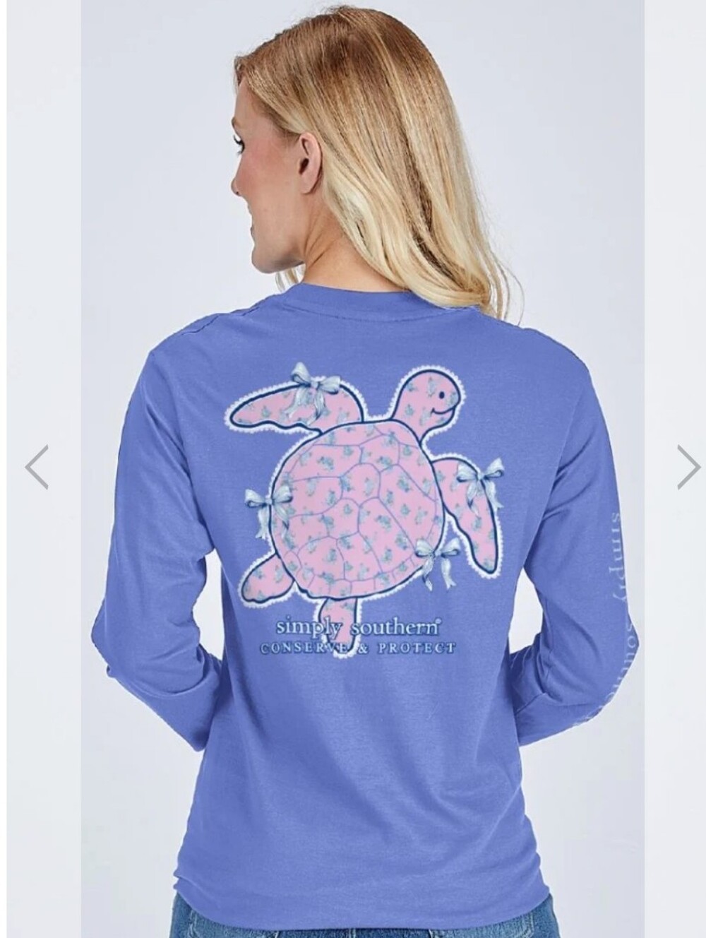 Simply Southern Turtle Tracker Long Sleeve Tiny Flowers In Bali Blue, NWT